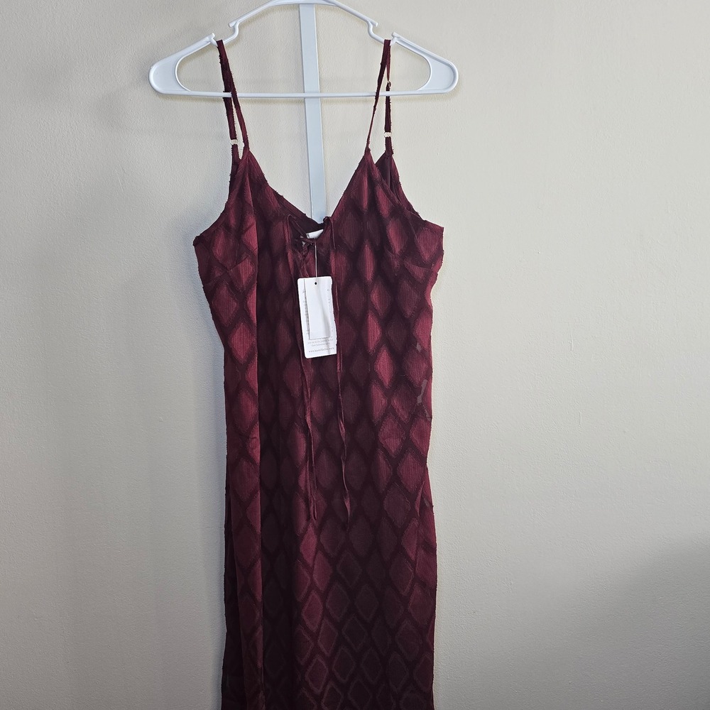 Band of the free Burgundy Diamond Pattern Midi Slip Dress Size M